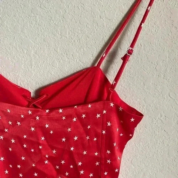 Zara Red And White Star Satin Effect Lace Up Bodysuit Size XS - Picture 6 of 8